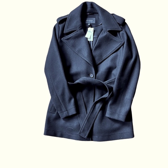 NWT! BANANA REPUBLIC Exaggerated Collar Wrap Coat in Black Sz Small - Picture 8 of 11